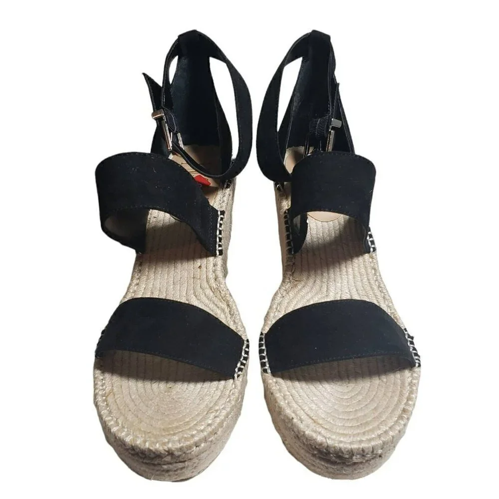 INC Womens Black Open Toe Wedge Ankle Strap Espadrille Platform Sandals Size 9.5